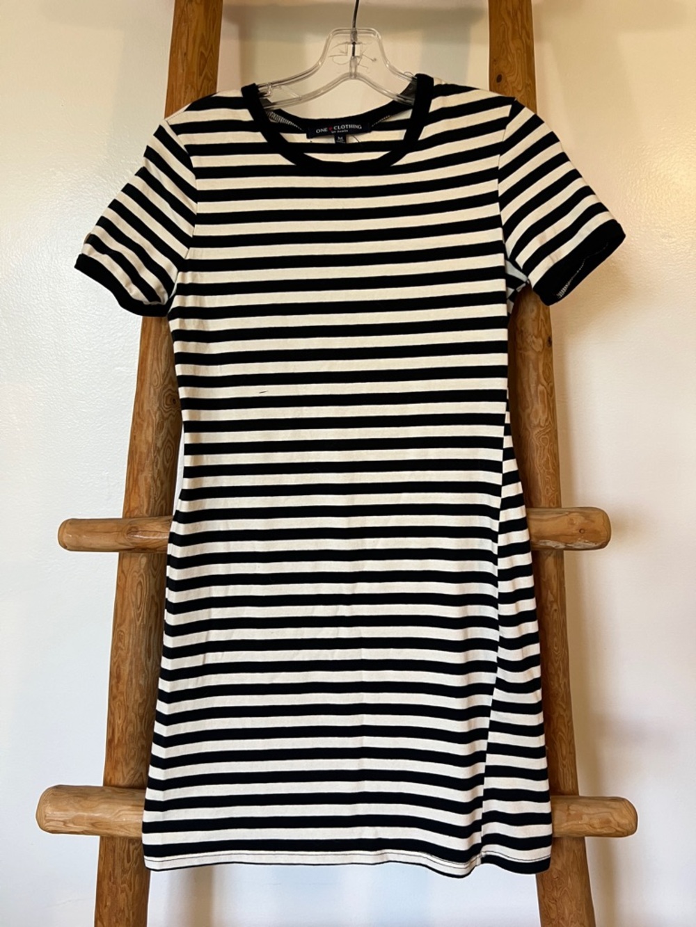 Black & Off-White Striped Tee Dress